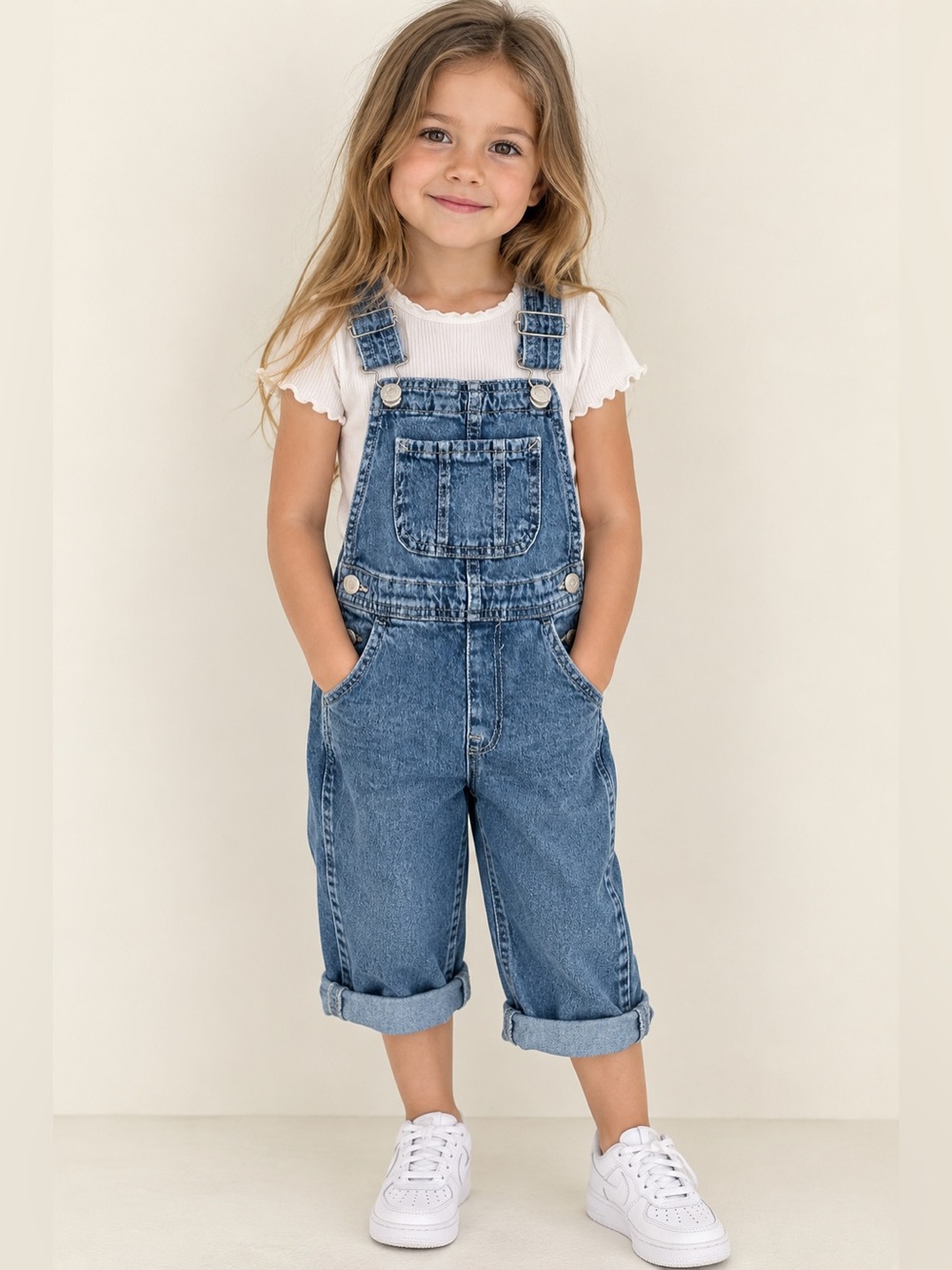 H&M Girls 5T Acid Wash Denim Cropped Overalls Dungarees